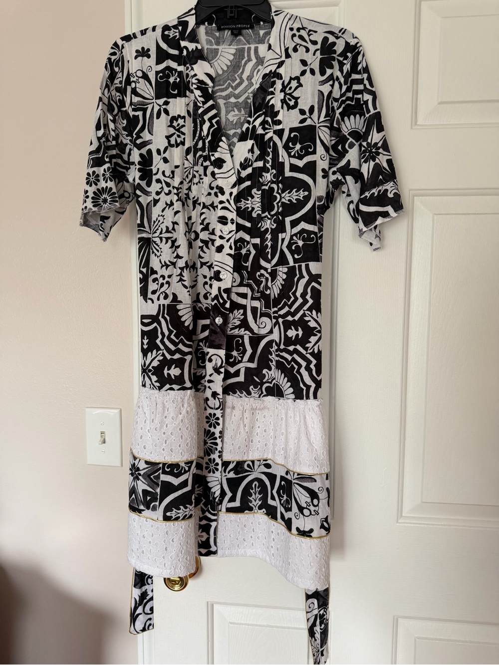 Boston Proper Black and White Printed Midi Dress